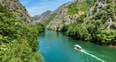 Matka Canyon in Skopje, North Macedonia. Landscape of Matka Canyon and lake, a popular tourist destination in Macedonia